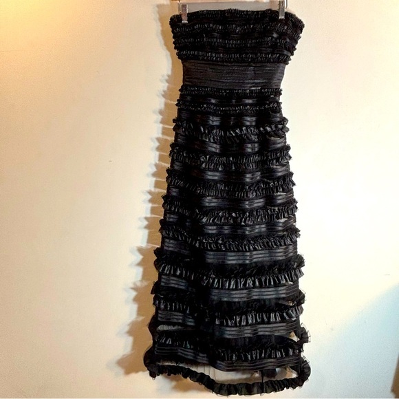 BCBG MAX AZRIA Sz S (estimated) Strapless Ruffles All Over Sheer Maxi Dress - Picture 2 of 9